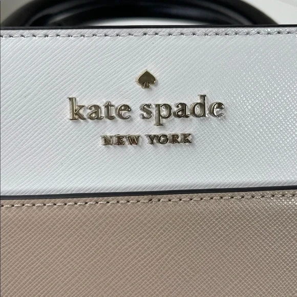 Kate Spade Staci Medium Satchel Crossbody Saffiano Leather Tan White Black - Picture 16 of 16